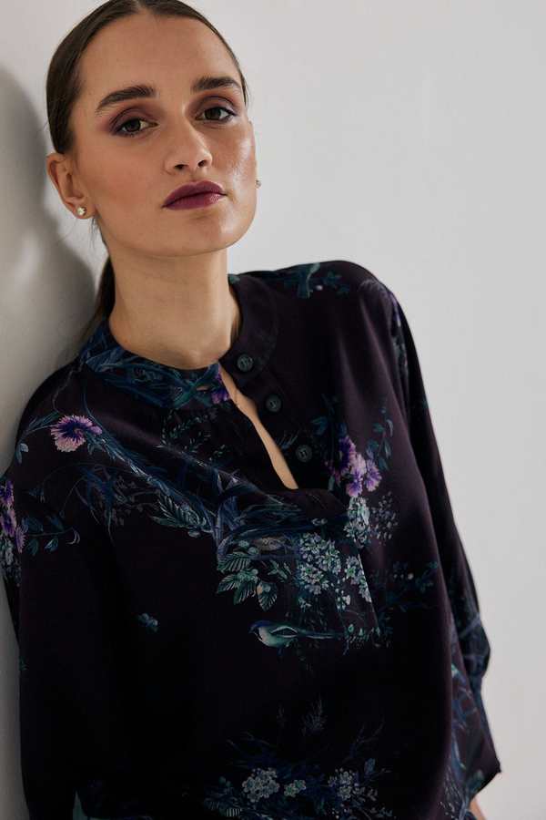 Lindsay Nicholas New York Poet Blouse - Plum Bird Fleur