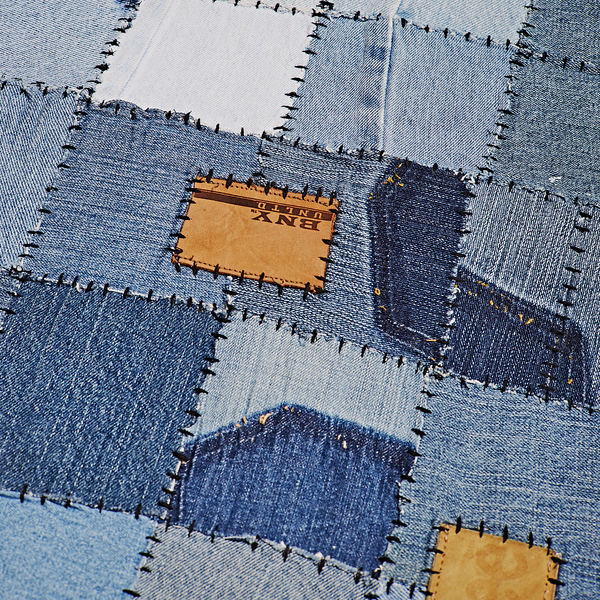 India Flag Denim Patchwork Rug - Blue | Garmentory