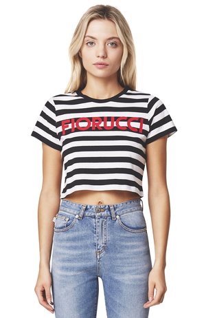 FIORUCCI Striped Jersey Crop T-Shirt 