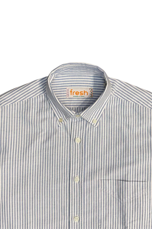 Fresh Oxford Cotton Button Down Shirt - Blue Striped