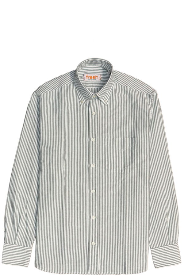 Fresh Oxford Cotton Button Down Shirt - Green Striped