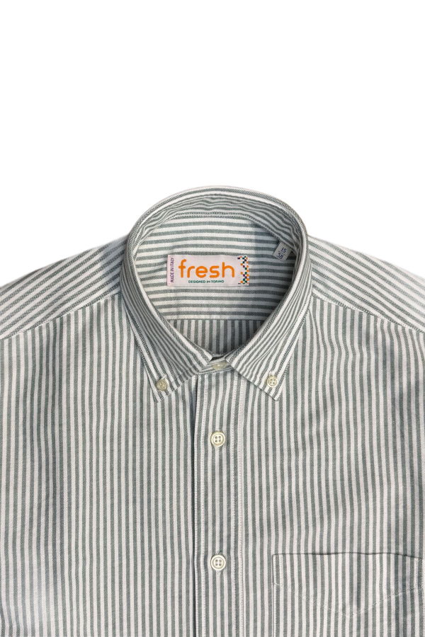 Fresh Oxford Cotton Button Down Shirt - Green Striped