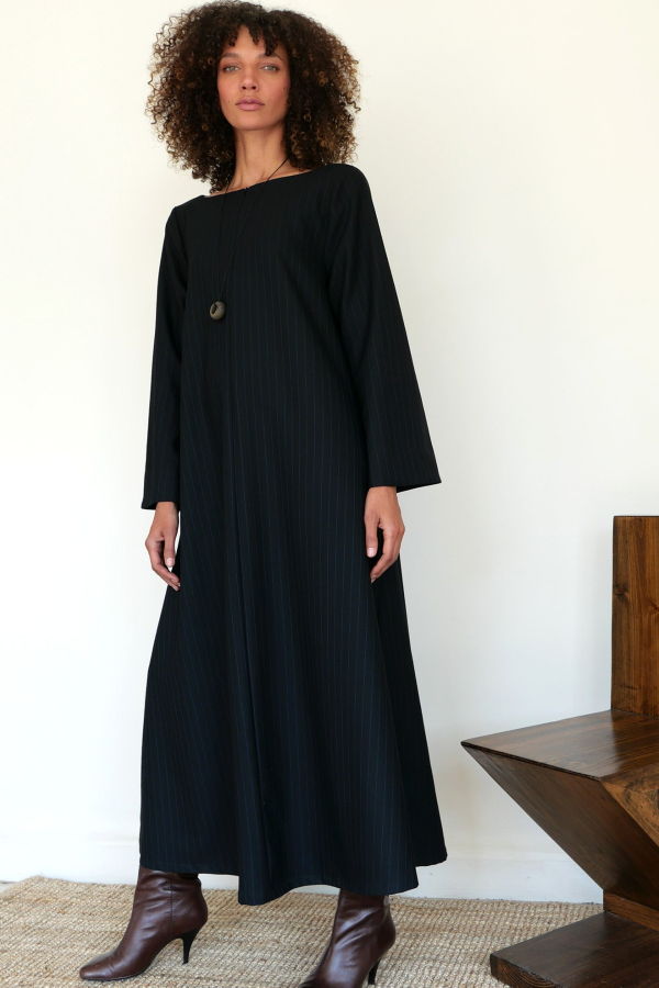 Sloan Kaftan Wool Dress - Black/Blue