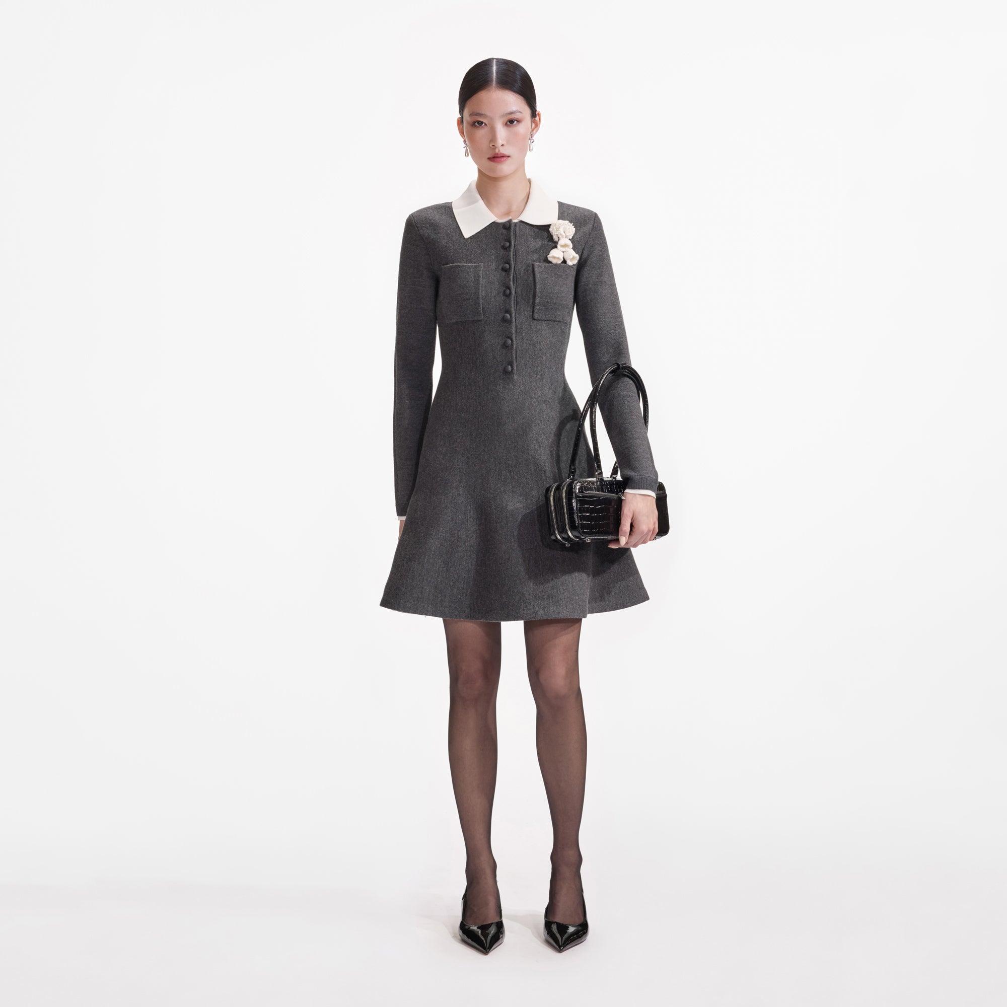 self portrait crochet knit dress Self-Portrait Flower Collared Mini - Gray Grey crochet flower knit Size:40 EU / 6.5 UK / 7.5 US IsOutlet:false DOLCE&GABBANA Black Women‘s Party skimming fit