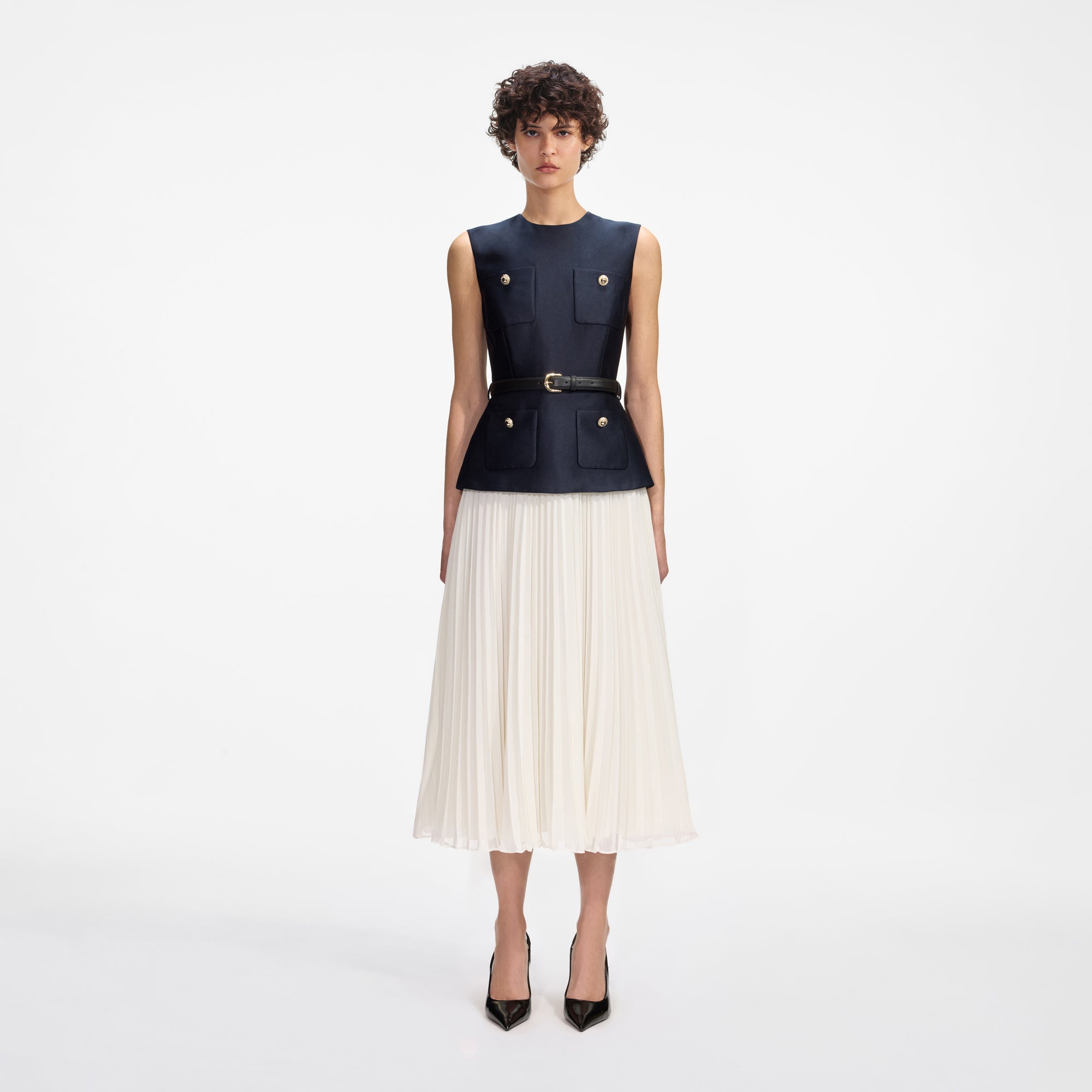 navy knit taffeta midi dress Self-Portrait - Suit Collection