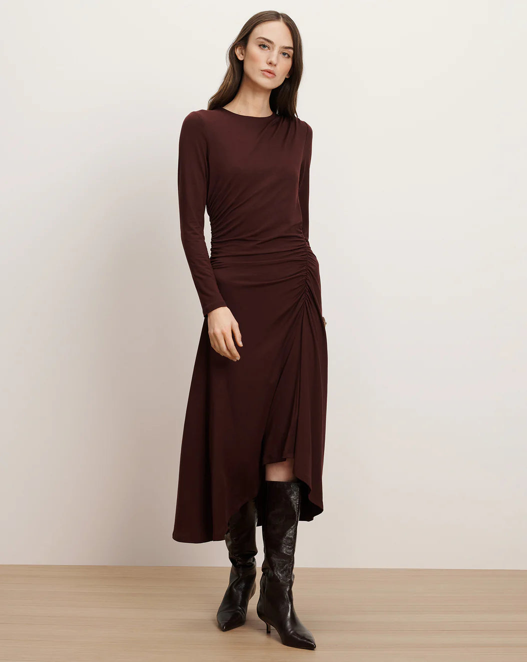 Veronica Beard Theodora Ruched Midi Dress - Raisin | Garmentory
