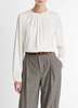 VINCE Silk-Blend Pleated-Neck Blouse - Off White - Thumbnail 1