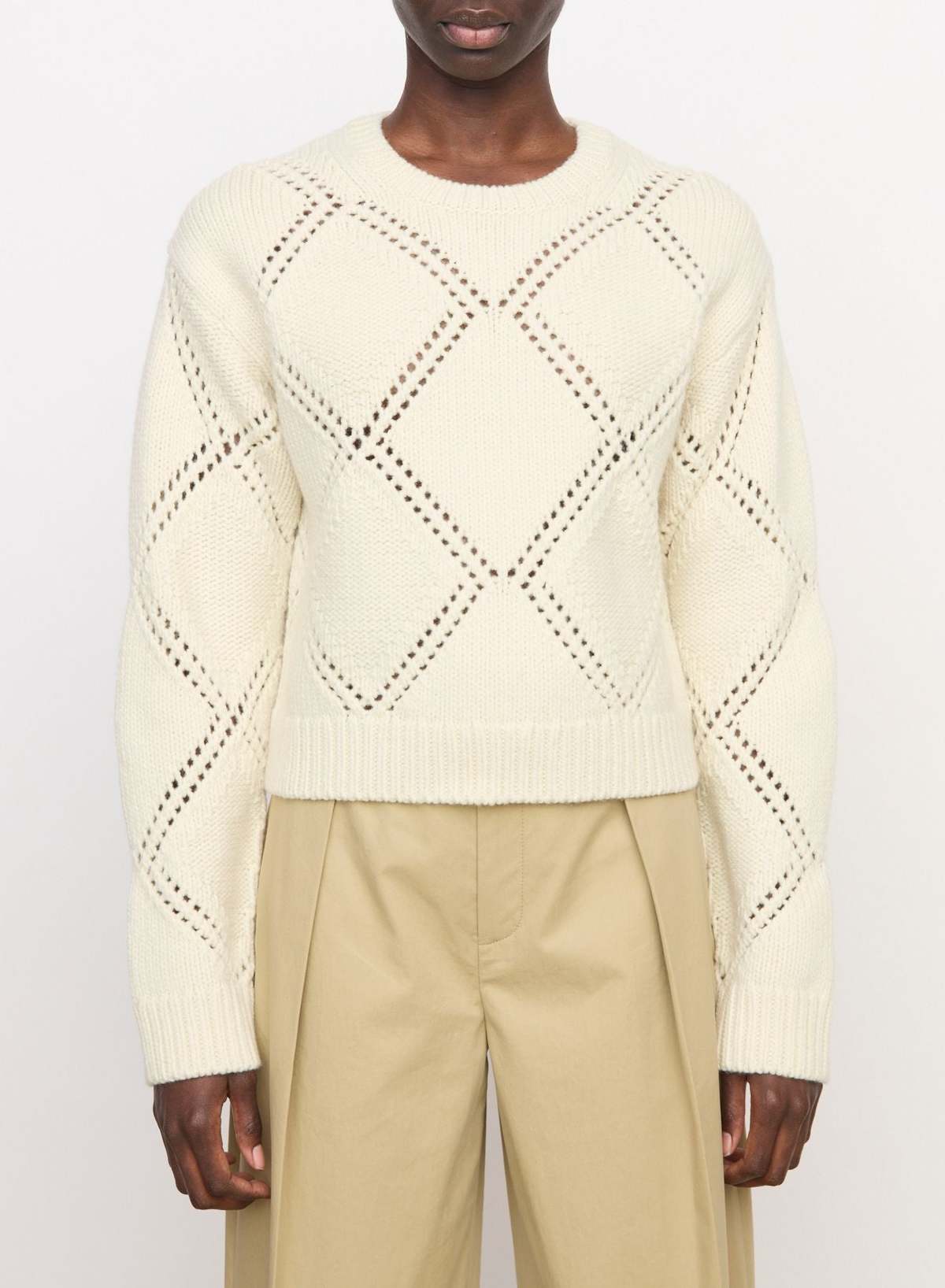 VINCE Textured Argyle Sweater - Cream - Image 1 of 1