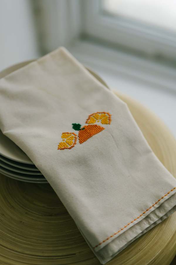 Darzah Orange Tatreez Tea Towel