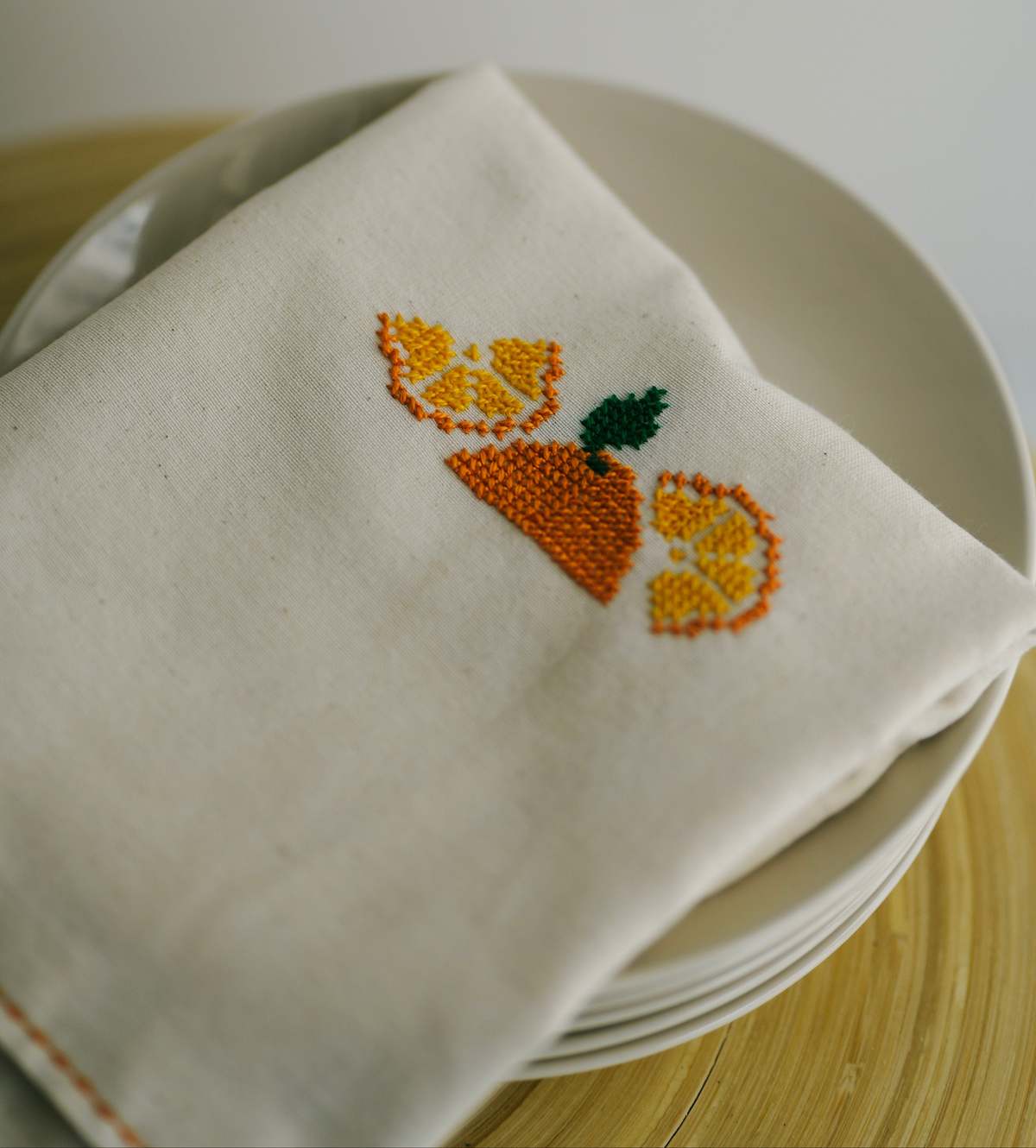 Darzah Orange Tatreez Tea Towel - Image 2 of 5