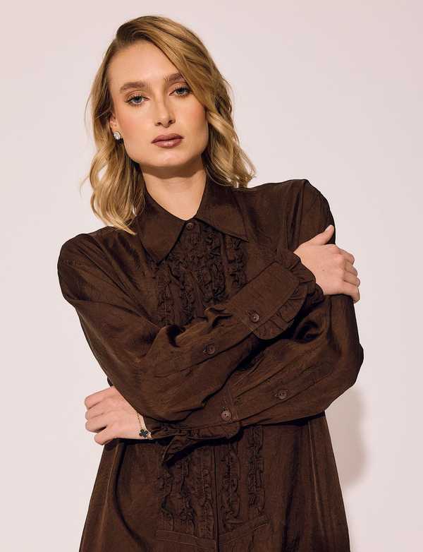 Lindsay Nicholas New York Tuxedo Shirt Dress - Chocolate