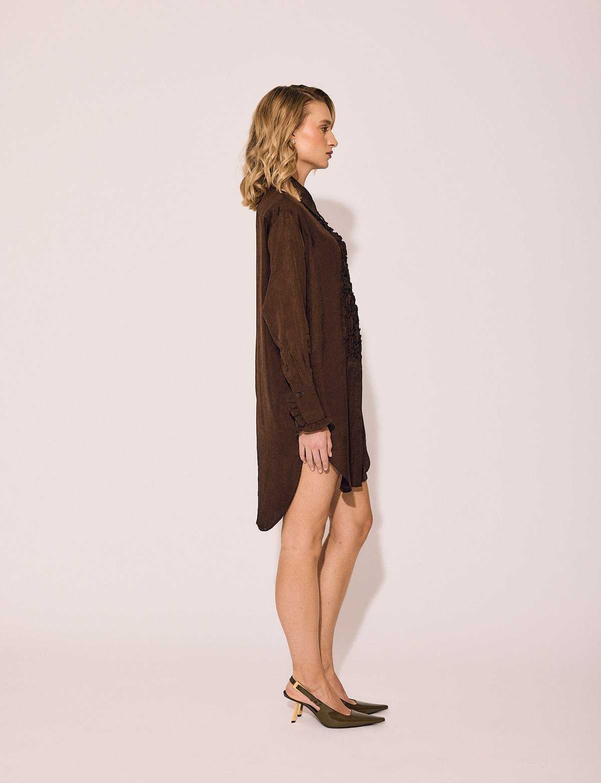 Lindsay Nicholas New York Tuxedo Shirt Dress - Chocolate - Image 3 of 5