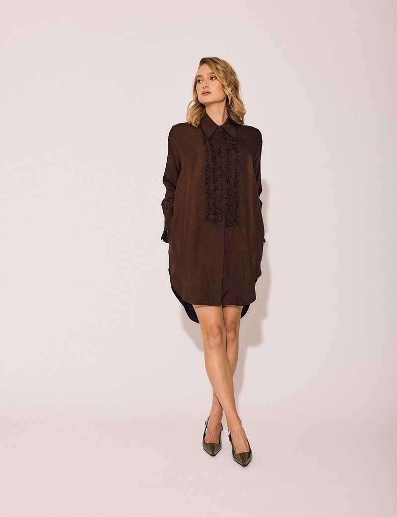 Lindsay Nicholas New York Tuxedo Shirt Dress - Chocolate