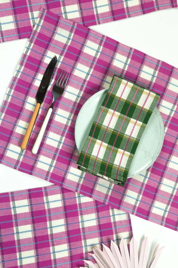 Archive New York San Andres Gingham Placemat - Pink & Ivory