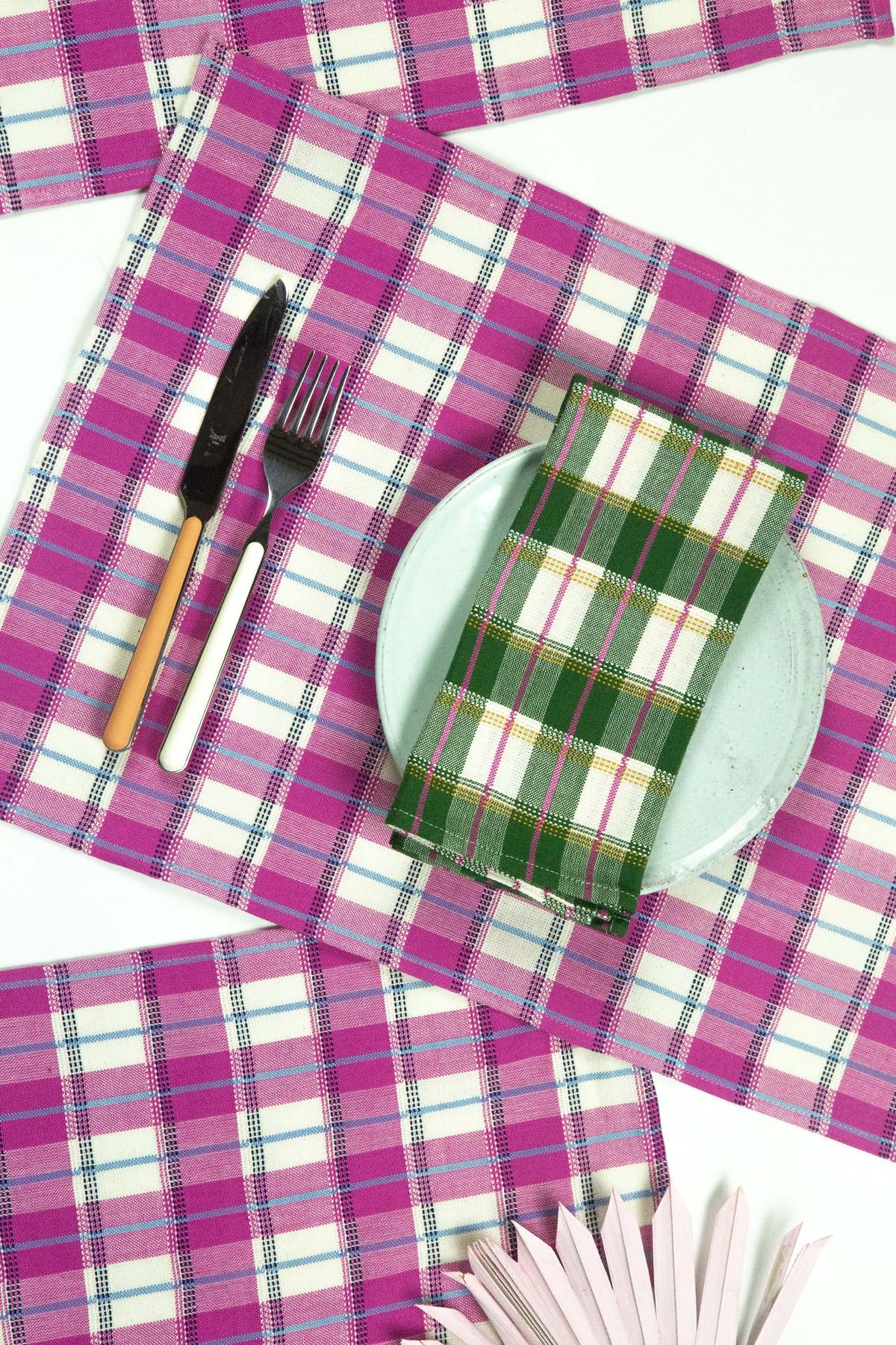 Archive New York San Andres Gingham Placemat - Pink & Ivory - Image 1 of 5
