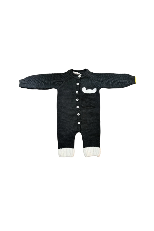 Kids Gensami Three Piece Set Peek-a-boo Alpachino Jumpsuit, Hat and Booties - Black