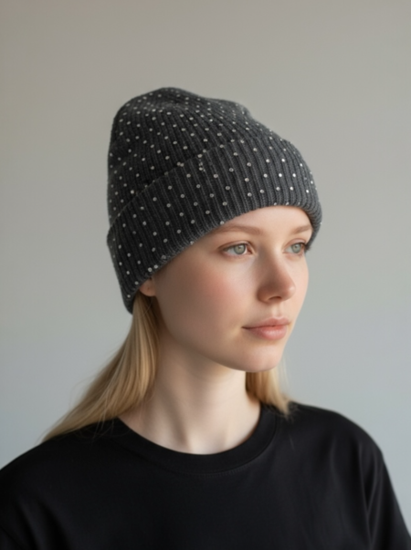 Minnie Rose Cotton Cashmere Rhinestone Shaker Beanie 