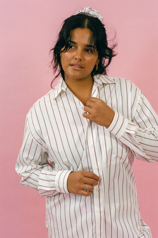 Gil Rodriguez Big Button Up Shirt - Burgundy Stripe