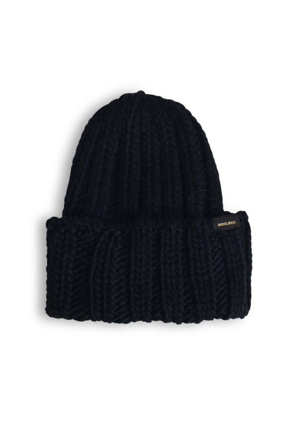 Woolrich Logo Patch Turn-up Hem Beanie - Melton Blue