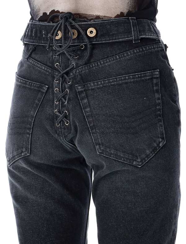 Jean Paul Gaultier Lacing Knee Bonded Jeans - Black
