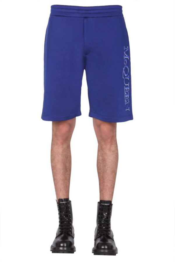 Alexander McQueen Shorts With Embroidered Logo - Blue
