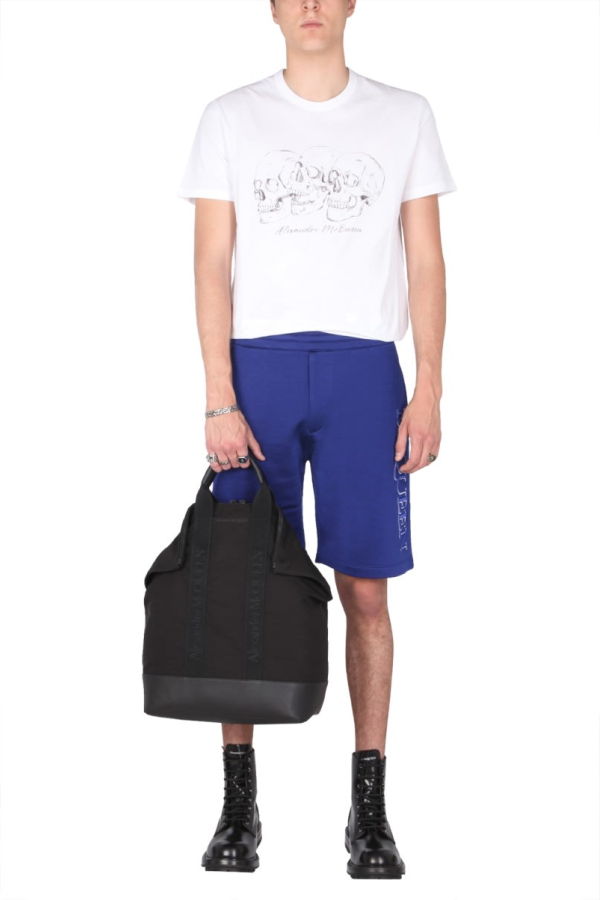 Alexander McQueen Shorts With Embroidered Logo - Blue