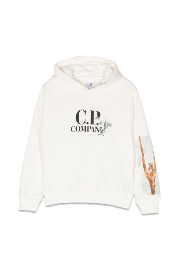 KIDS C.P. Company Graphic Logo Hoodie - White