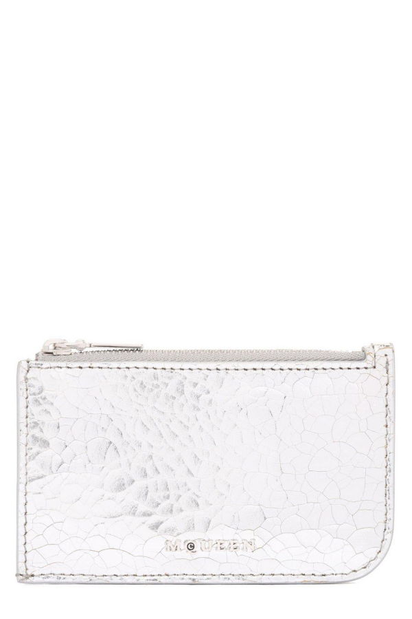Alexander McQueen Logo Lettering Zipped Wallet - Silver