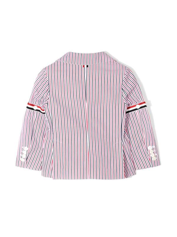 KIDS Thom Browne Patch Pocket Sport Coat with RWB Armbands in Seersucker Stripe Sport Coat - Multicolour