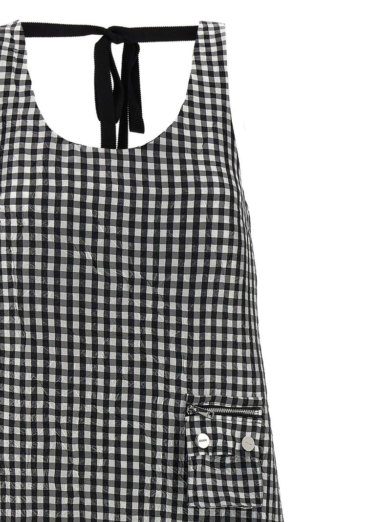 Ganni Crinkled Check Long Dress - Black