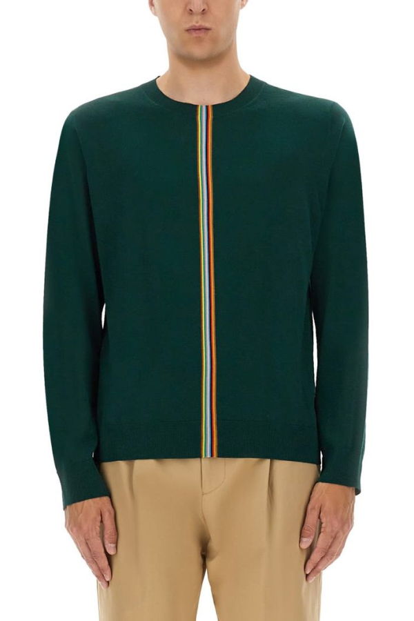 PAUL SMITH Jersey With Striped Detail Sweater - Green