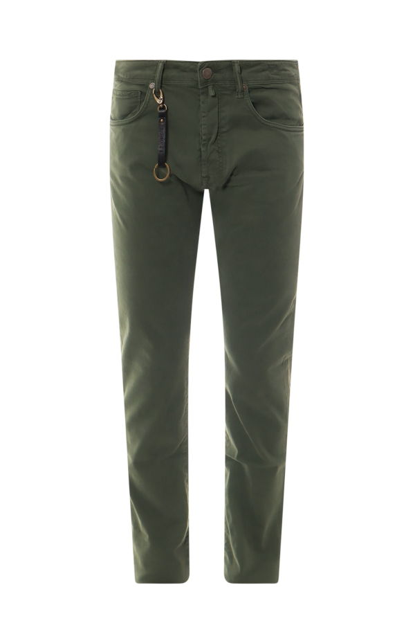 Incotex Stretch Cotton Trouser With Back Suede Logo Patch Trousers - Green