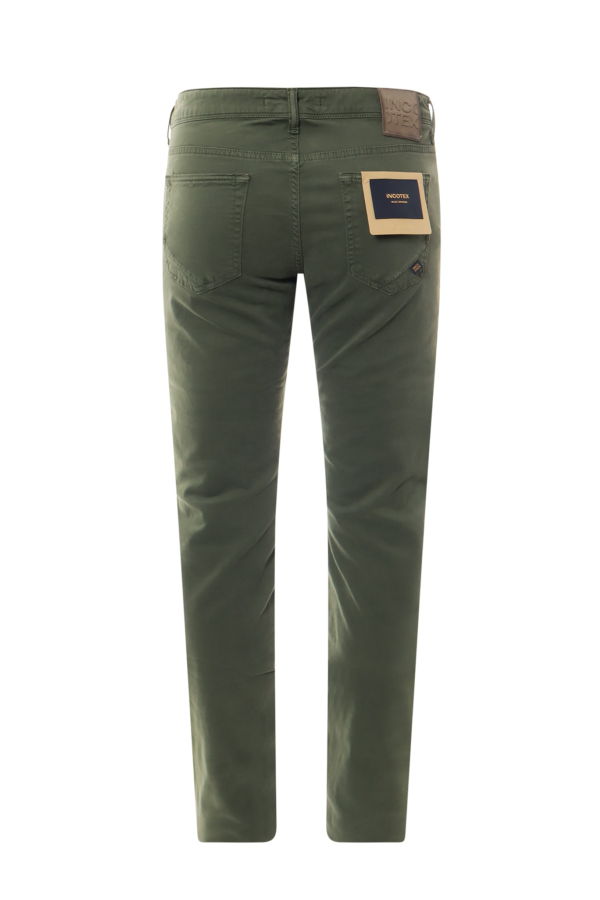 Incotex Stretch Cotton Trouser With Back Suede Logo Patch Trousers - Green