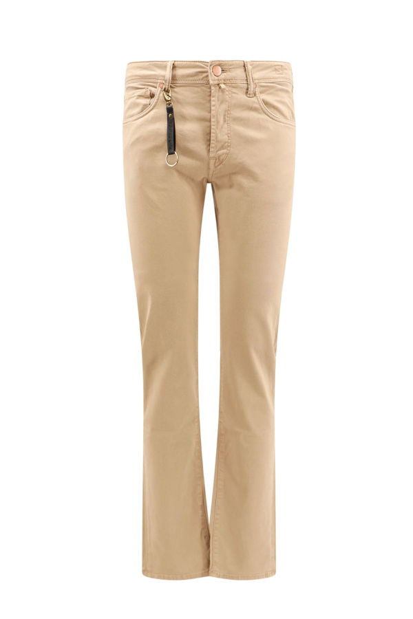 Incotex Stretch Cotton Trouser With Back Suede Logo Patch - Beige