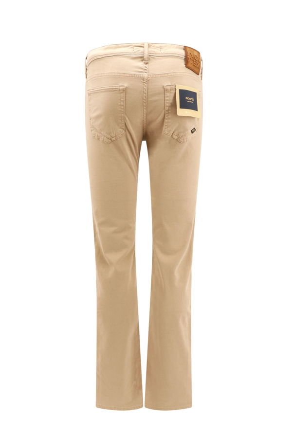 Incotex Stretch Cotton Trouser With Back Suede Logo Patch - Beige