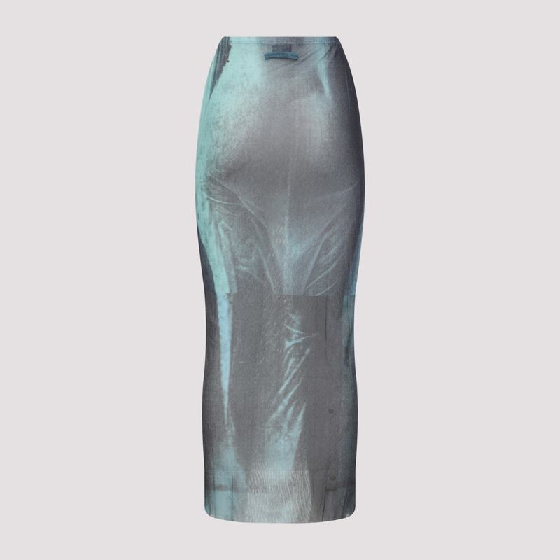 Jean Paul Gaultier Mesh Printed Water Long Skirt - Indigo Vintageblue
