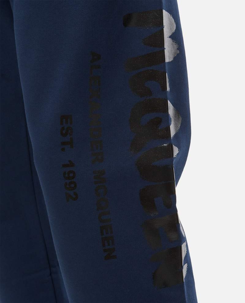 Alexander McQueen Cotton Graffiti Jogging Pants - Blue