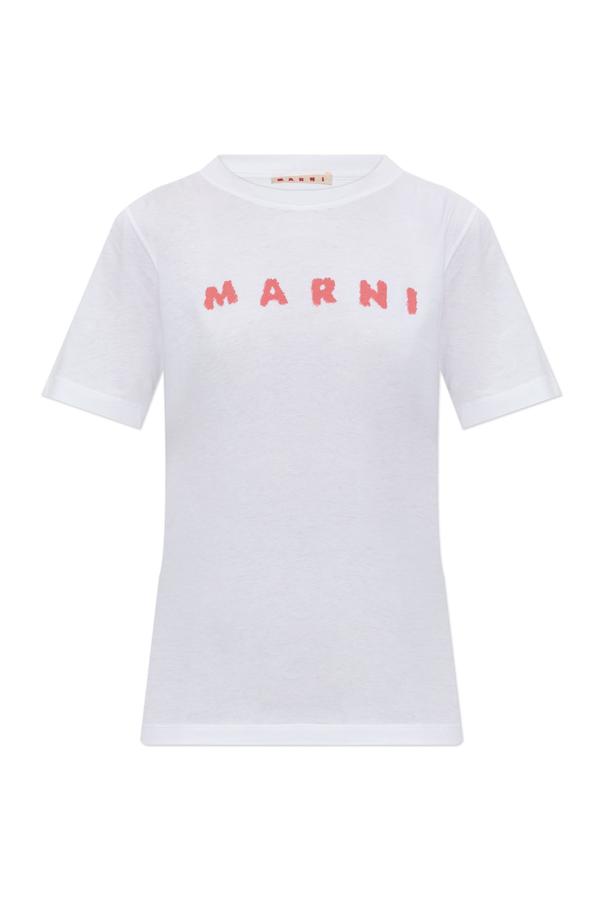 Marni T-shirt With Logo T-shirt - White/Red | Garmentory