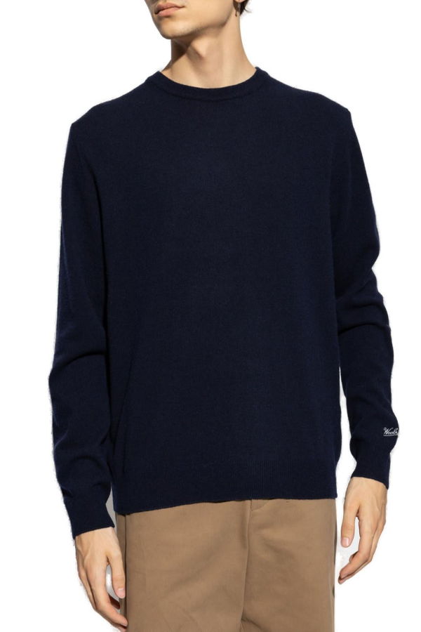 Woolrich Logo Embroidered Crewneck Jumper - Melton Blue
