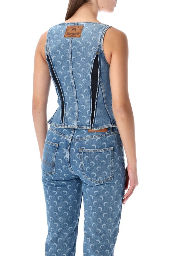MARINE SERRE Moon Laser Denim Bustier Top - Light Blue