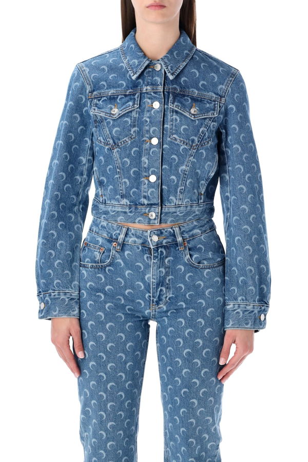 MARINE SERRE Moon Laser Blue Wash Cropped Denim Jacket - Light Blue
