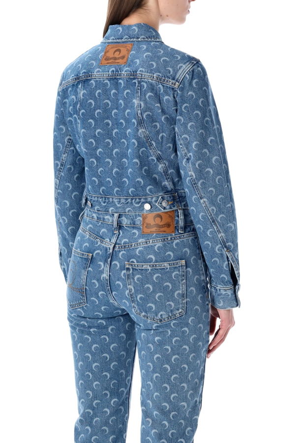 MARINE SERRE Moon Laser Blue Wash Cropped Denim Jacket - Light Blue