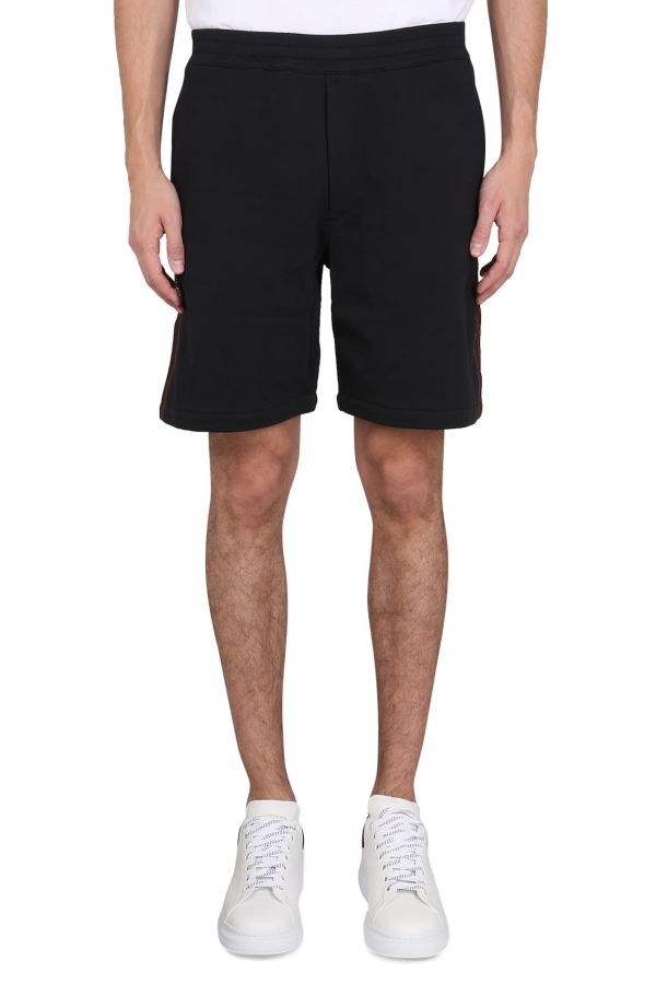 Alexander McQueen Bermuda Shorts With Selvedge Logo Band - Black