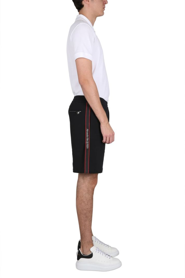 Alexander McQueen Bermuda Shorts With Selvedge Logo Band - Black