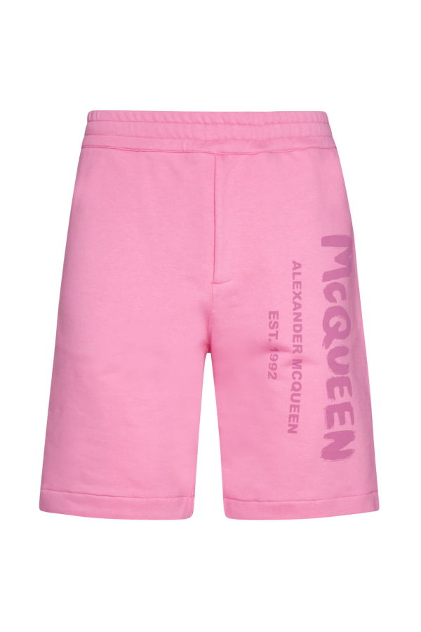 Alexander McQueen Bermuda Shorts With Graffiti Logo Print - Sugar Pink Mix