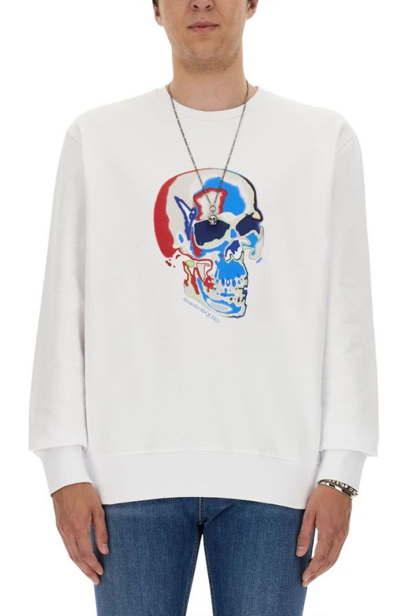 Alexander McQueen Skull Print Cotton Sweatshirt - White
