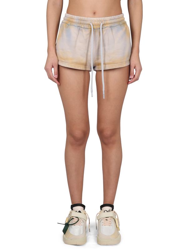 Off-White Drawstring High Waist Shorts - Beige