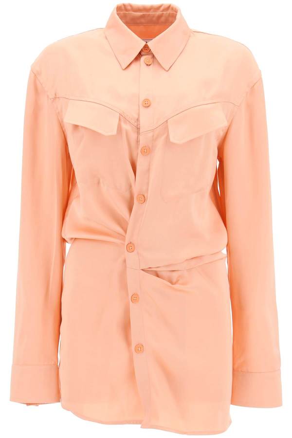Off-White Satin Mini Shirt Dress - Salmon Pink