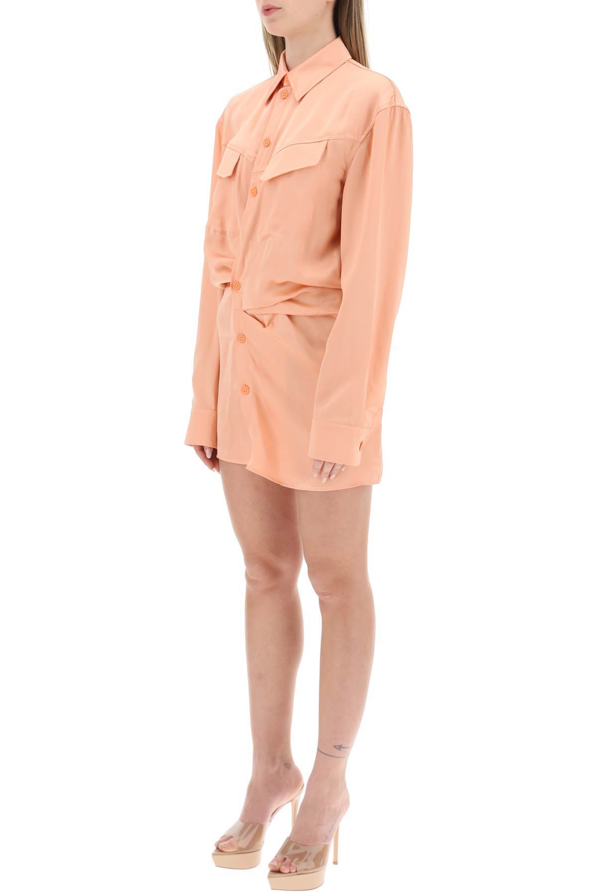 Off-White Satin Mini Shirt Dress - Salmon Pink - Image 4 of 4