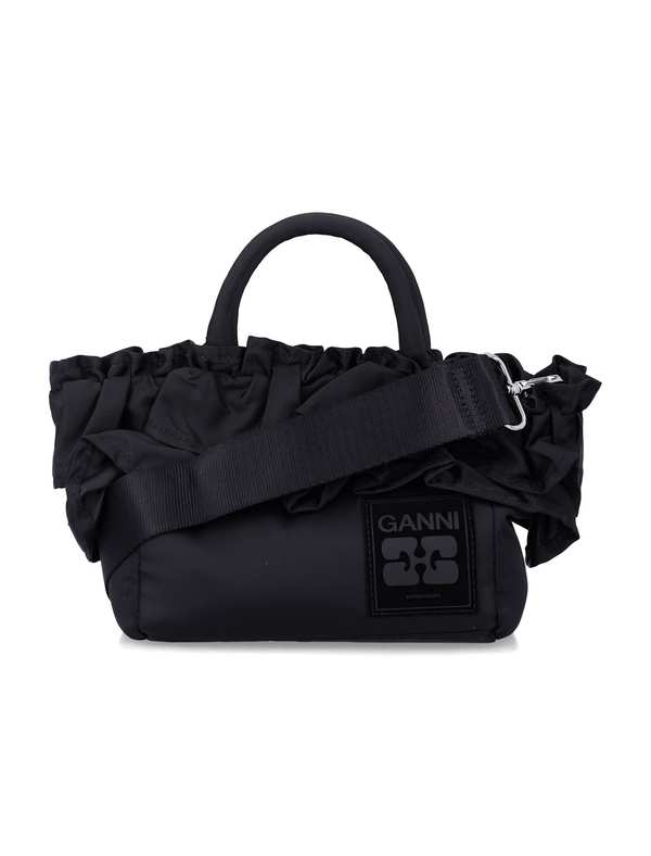 Ganni Ruffled Top Handle Bag - Black